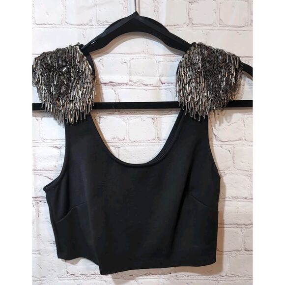 Bebe Studded Cropped Top Women XSmall Black Holiday Party Biker Goth Festival - Picture 1 of 10